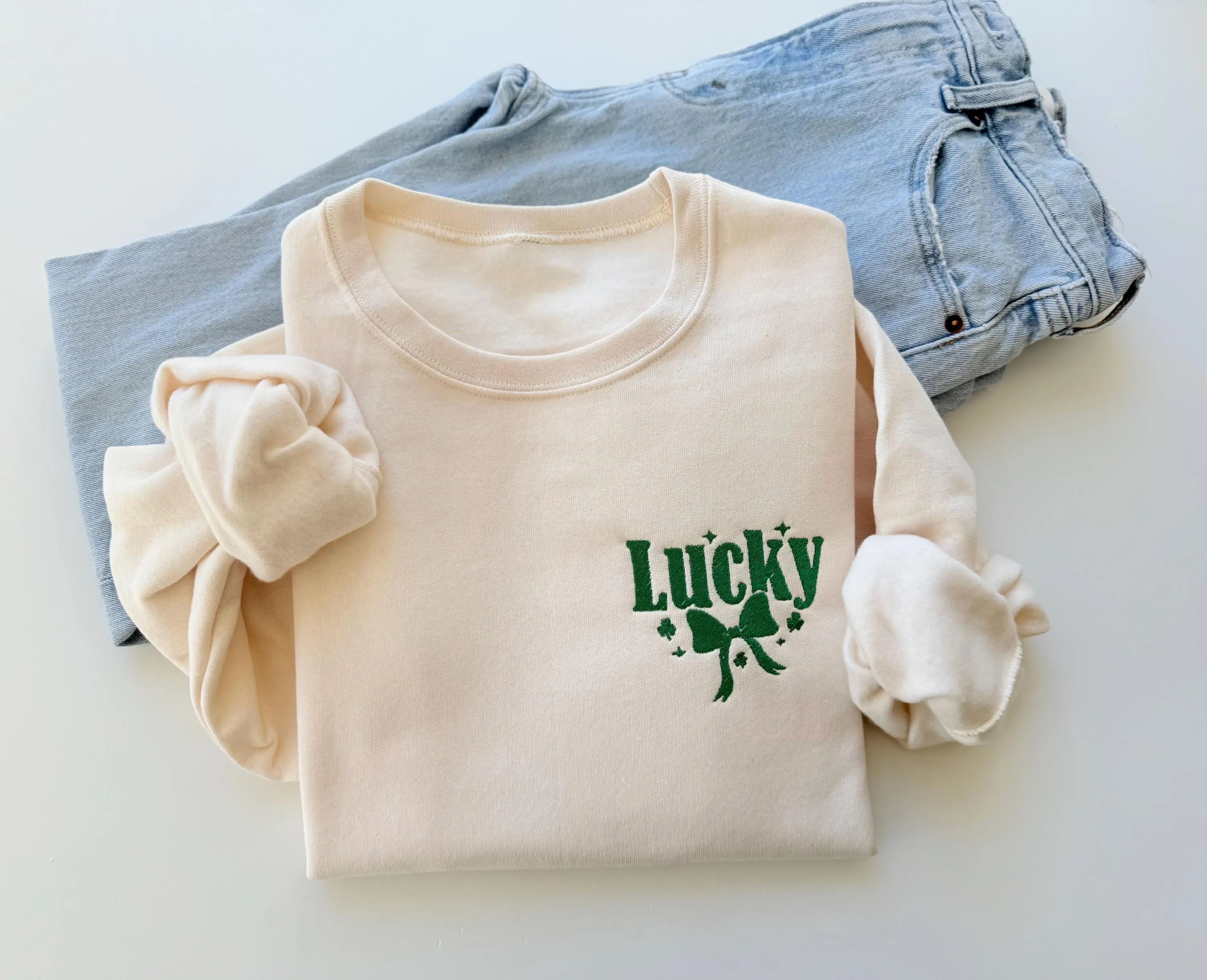 Lucky Embroidered Sweatshirt with Bow