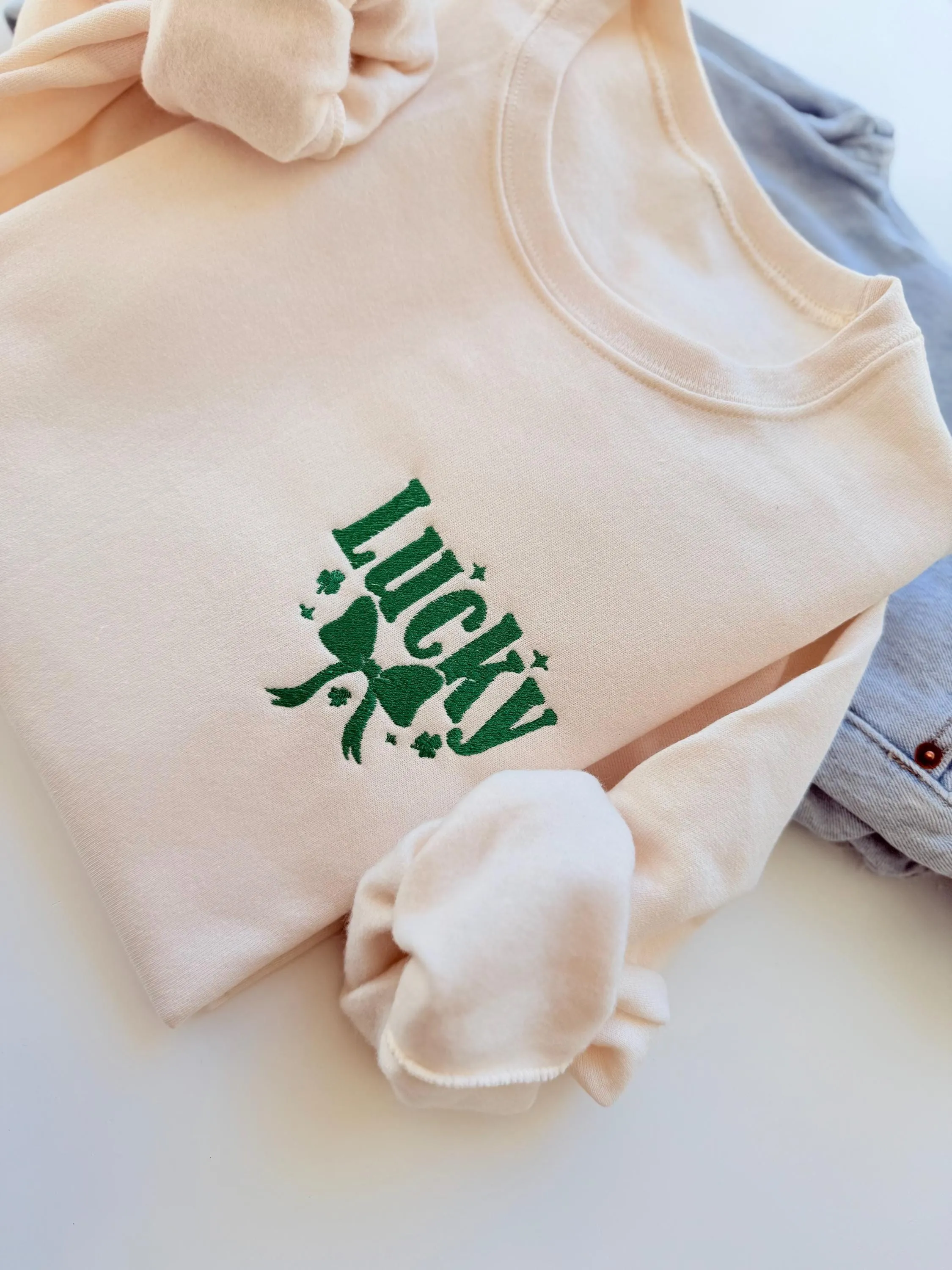 Lucky Embroidered Sweatshirt with Bow