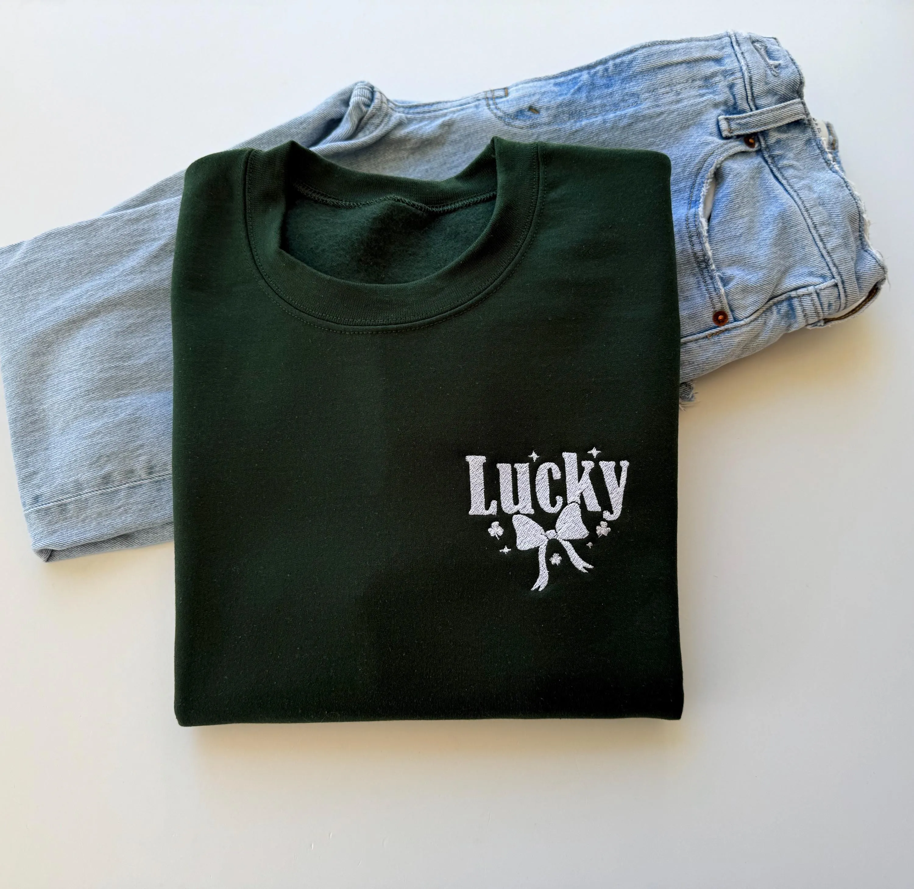 Lucky Embroidered Sweatshirt with Bow