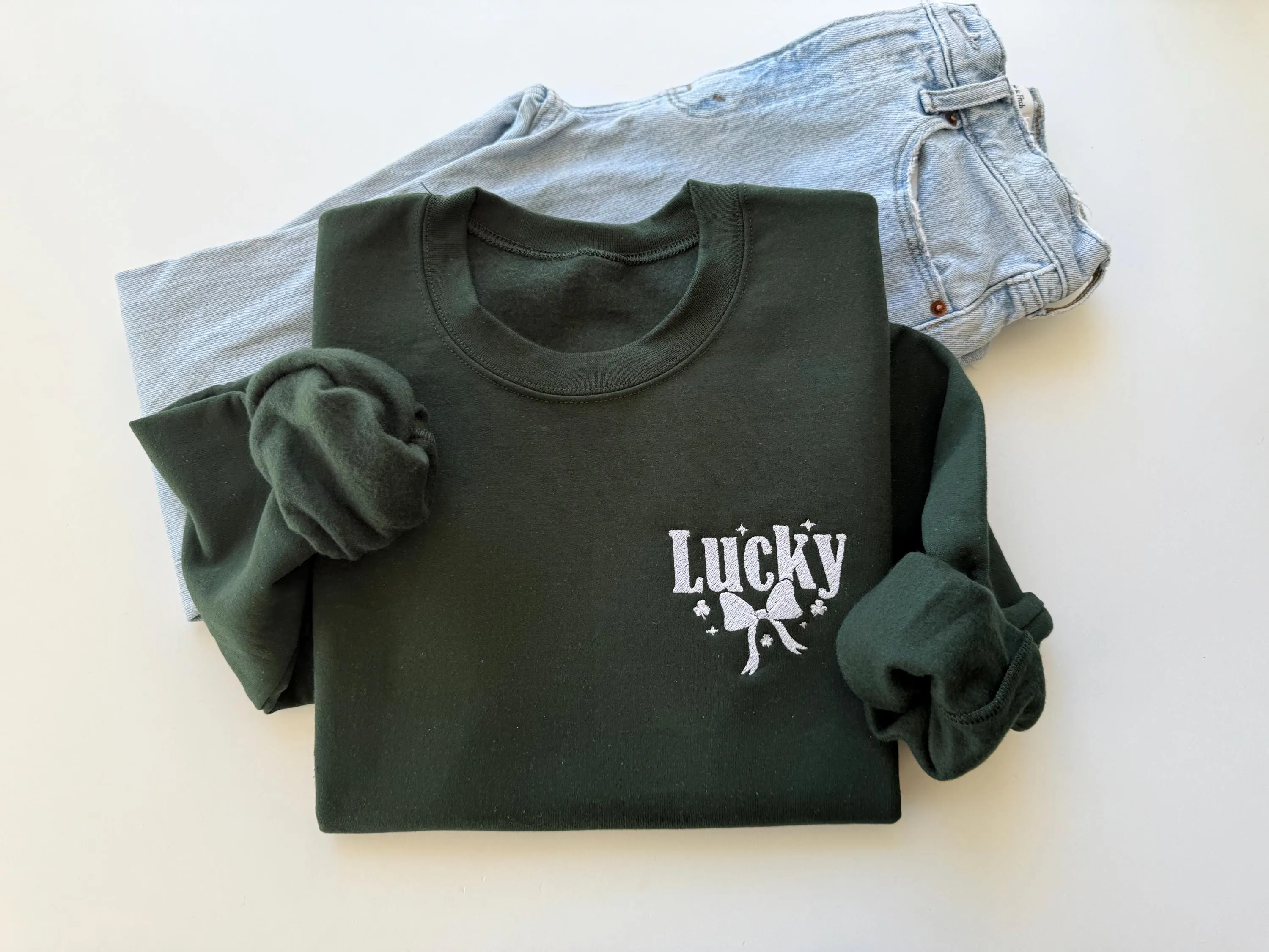 Lucky Embroidered Sweatshirt with Bow