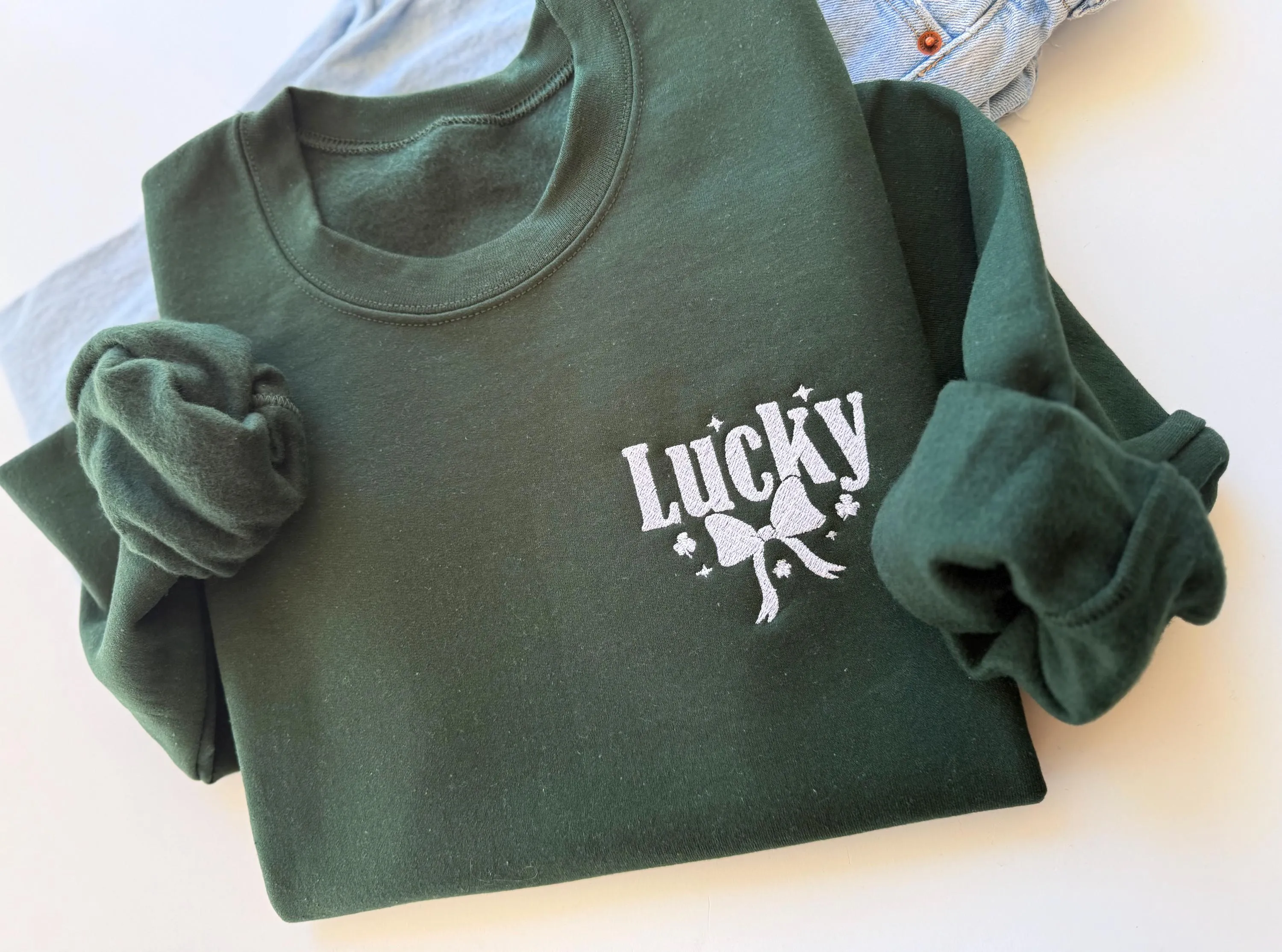 Lucky Embroidered Sweatshirt with Bow