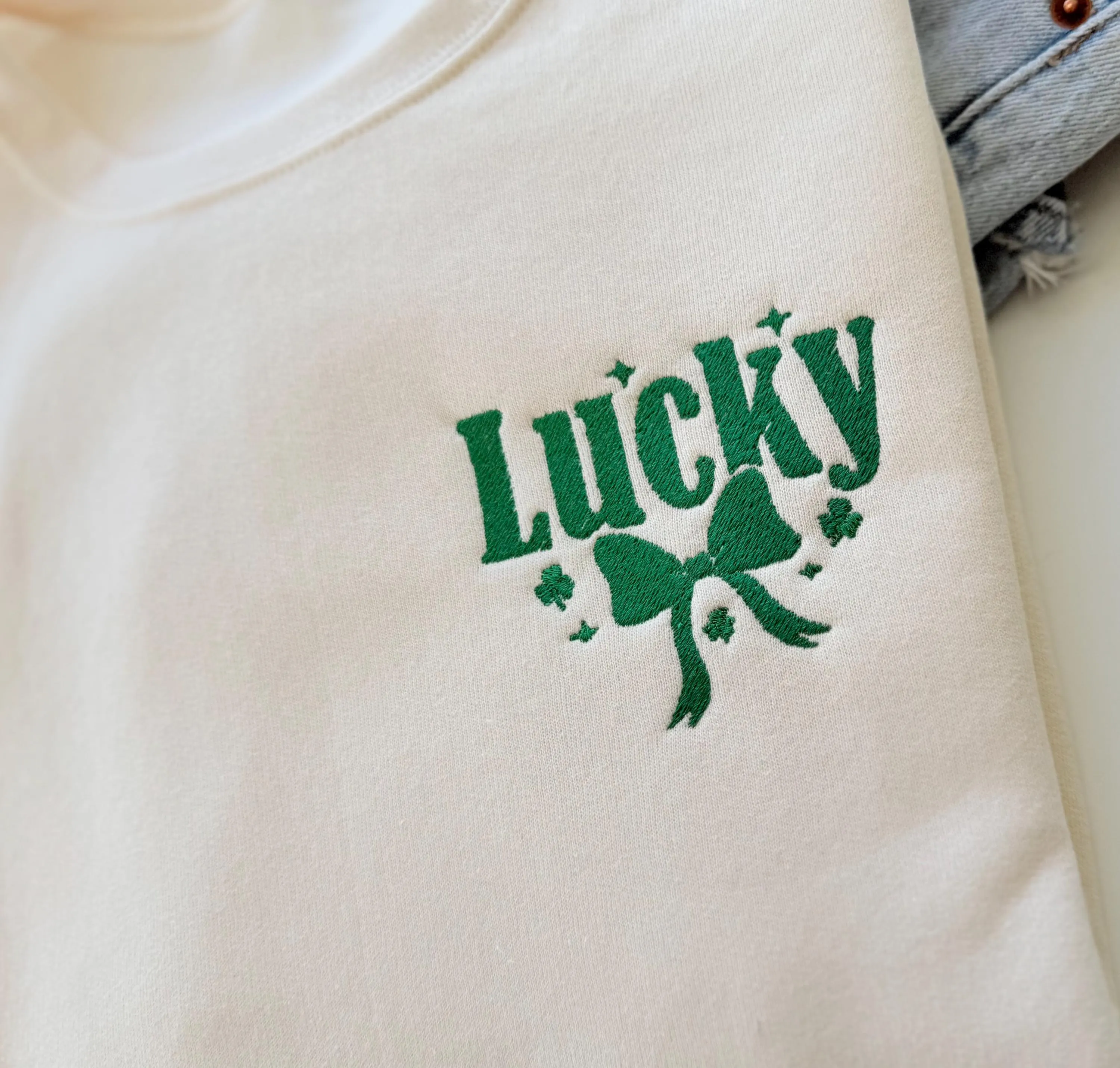 Lucky Embroidered Sweatshirt with Bow