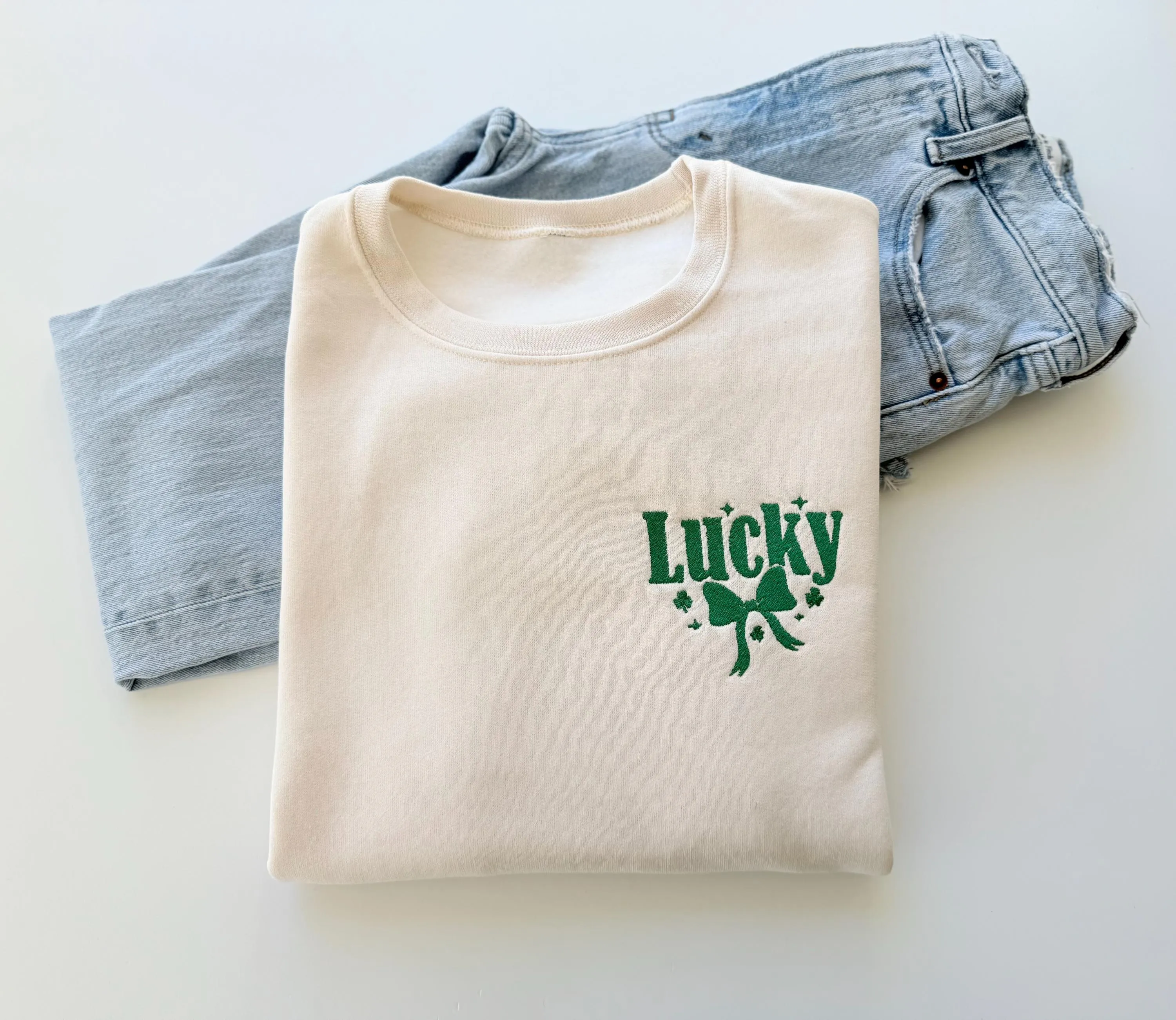 Lucky Embroidered Sweatshirt with Bow