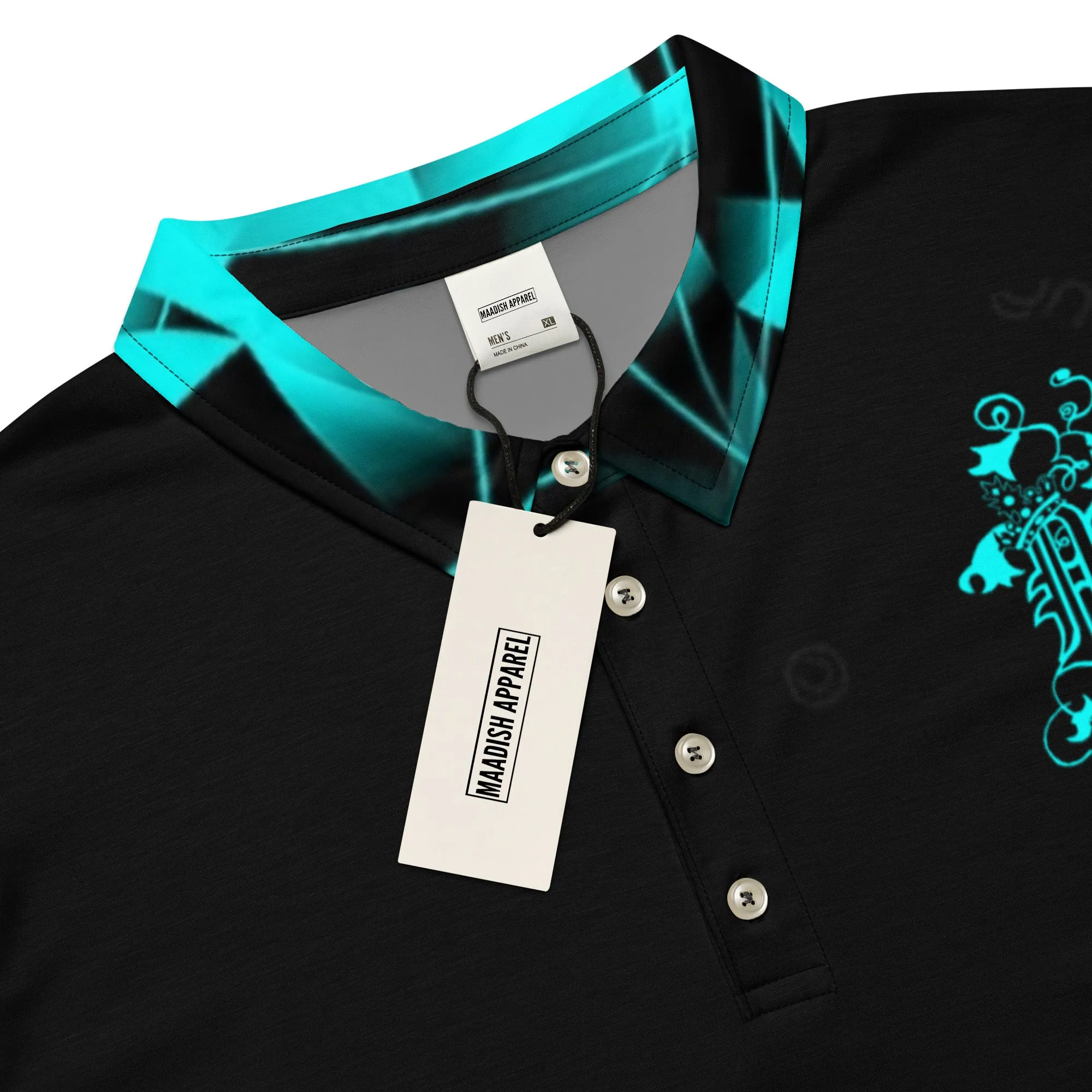 Maadish | Men’s slim fit black and turquoise polo