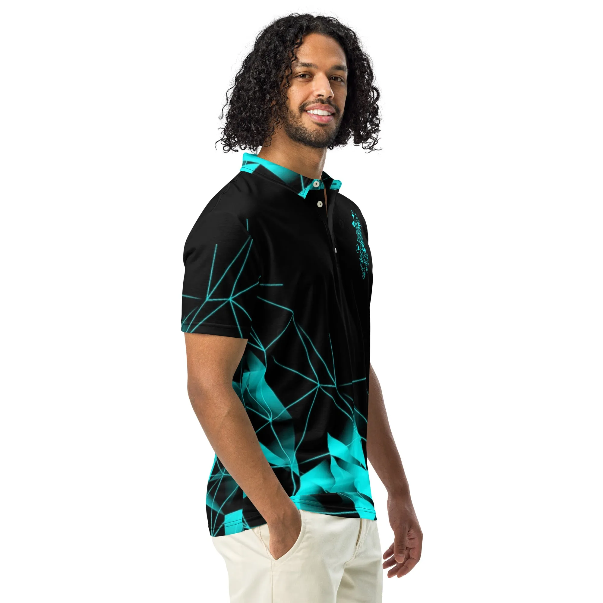 Maadish | Men’s slim fit black and turquoise polo