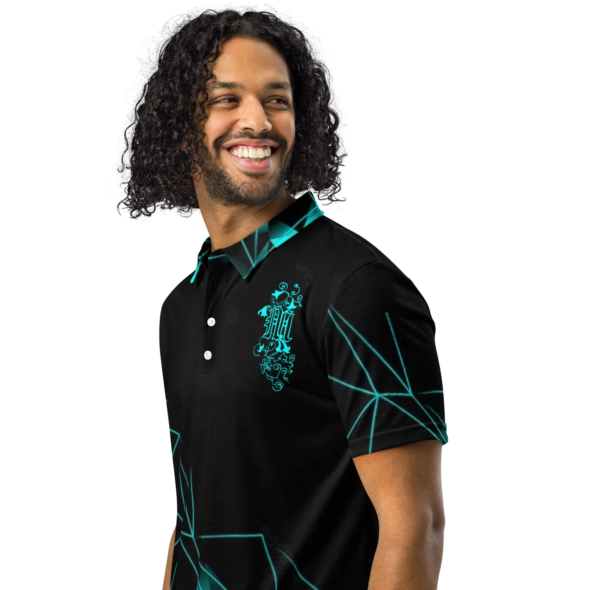 Maadish | Men’s slim fit black and turquoise polo