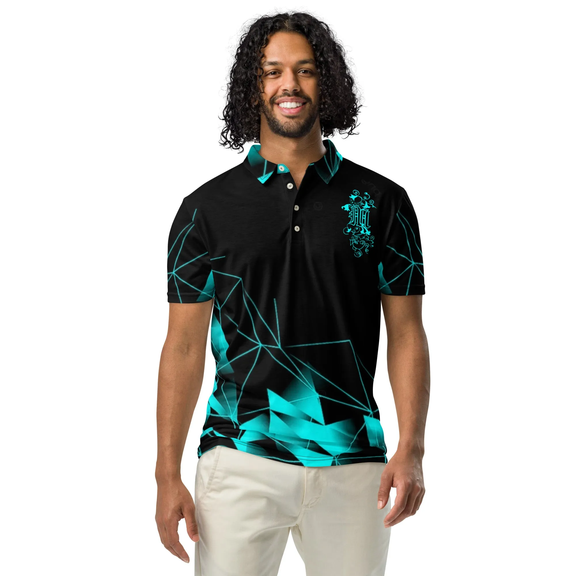 Maadish | Men’s slim fit black and turquoise polo