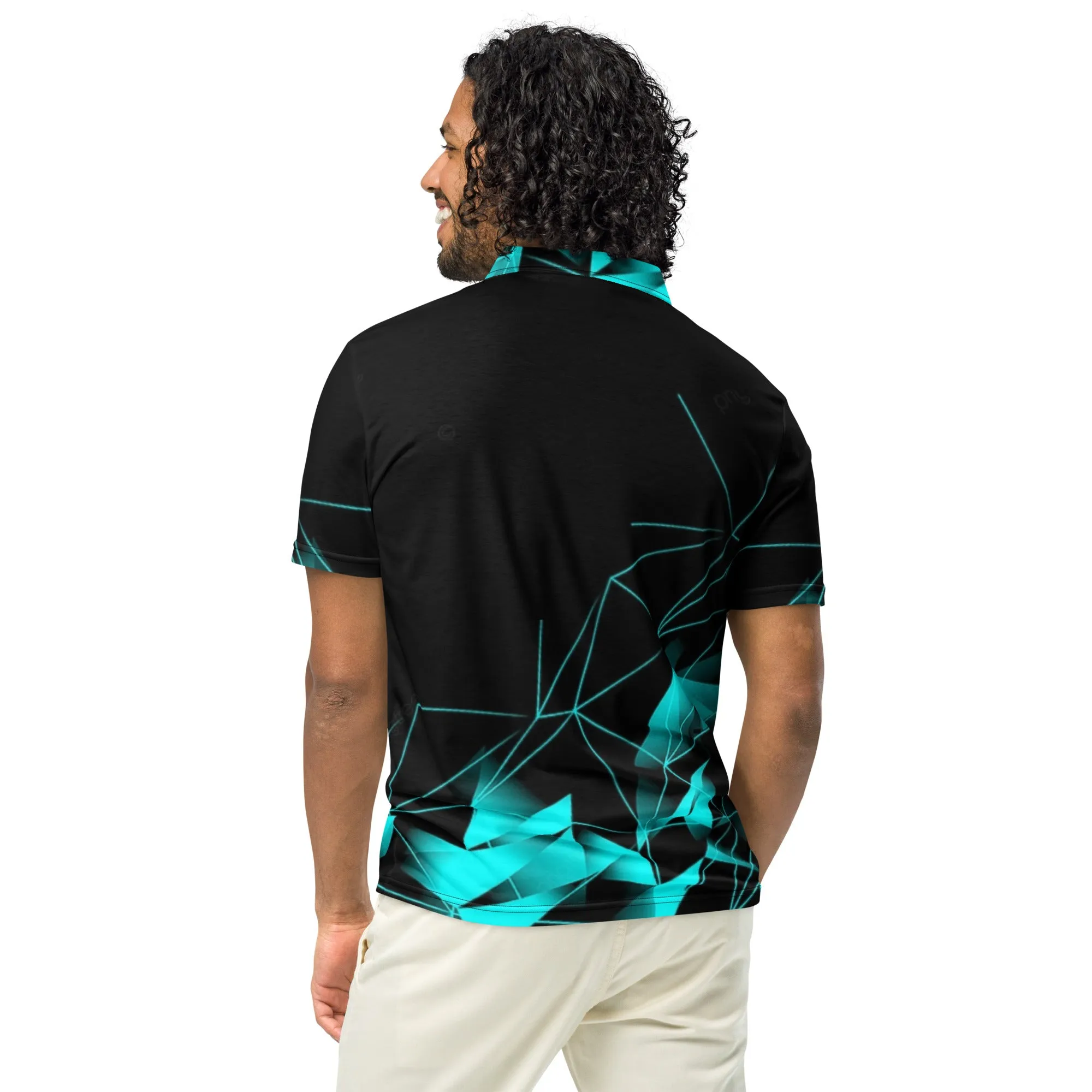 Maadish | Men’s slim fit black and turquoise polo
