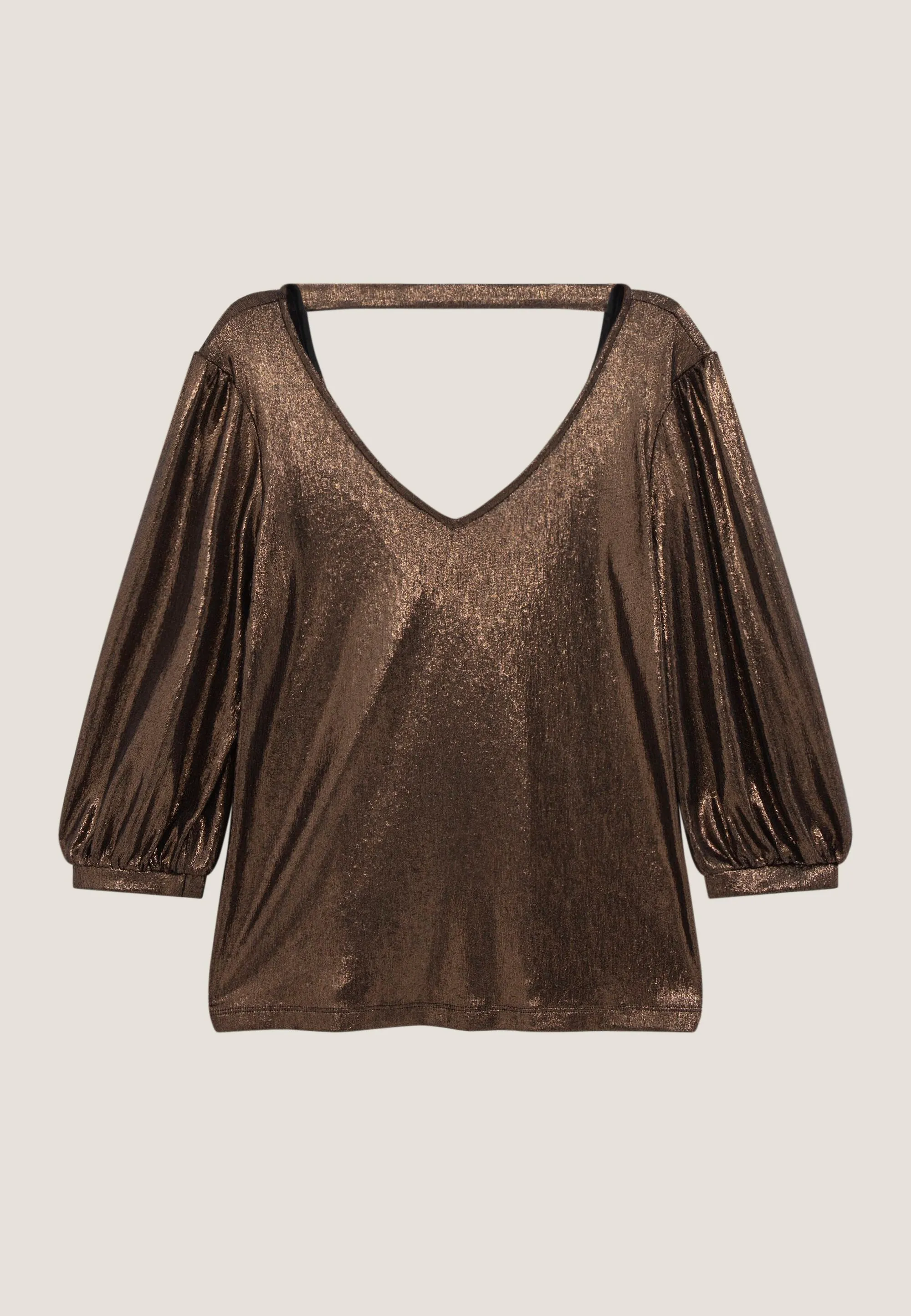 MABEL - T-shirt chocolate maille lamée réversible devant/dos