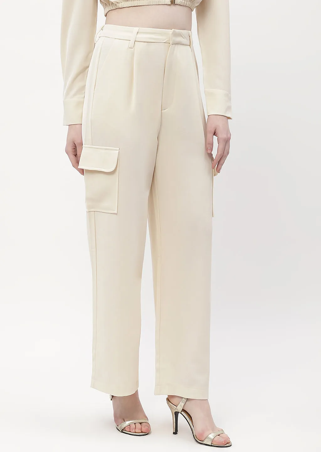 Madame Solid Beige Mid Rise Cargo
