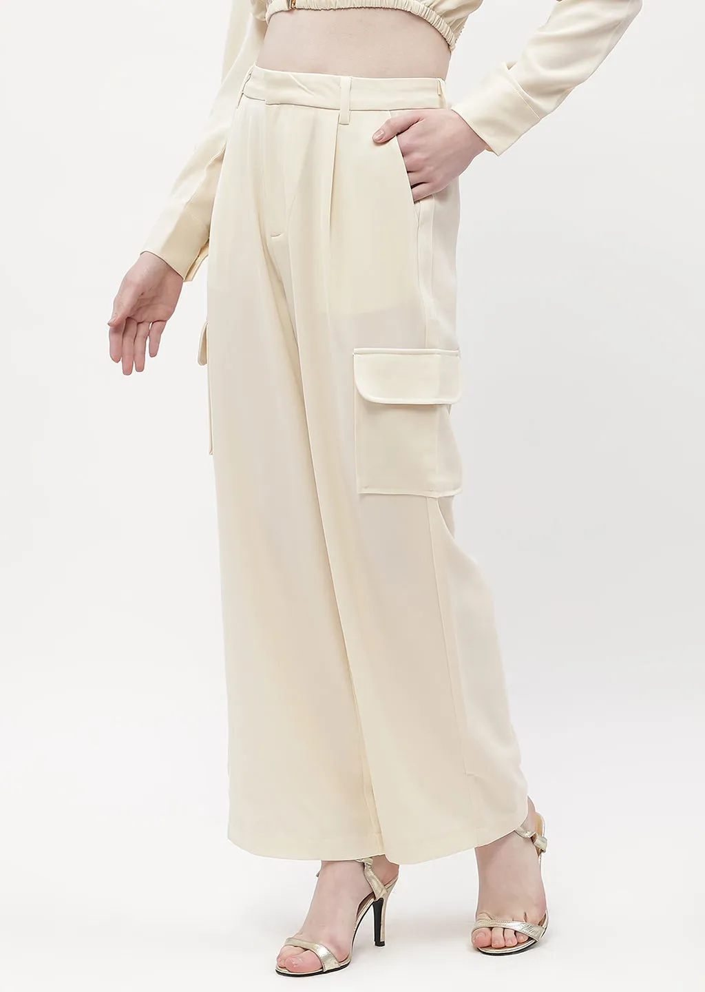 Madame Solid Beige Mid Rise Cargo