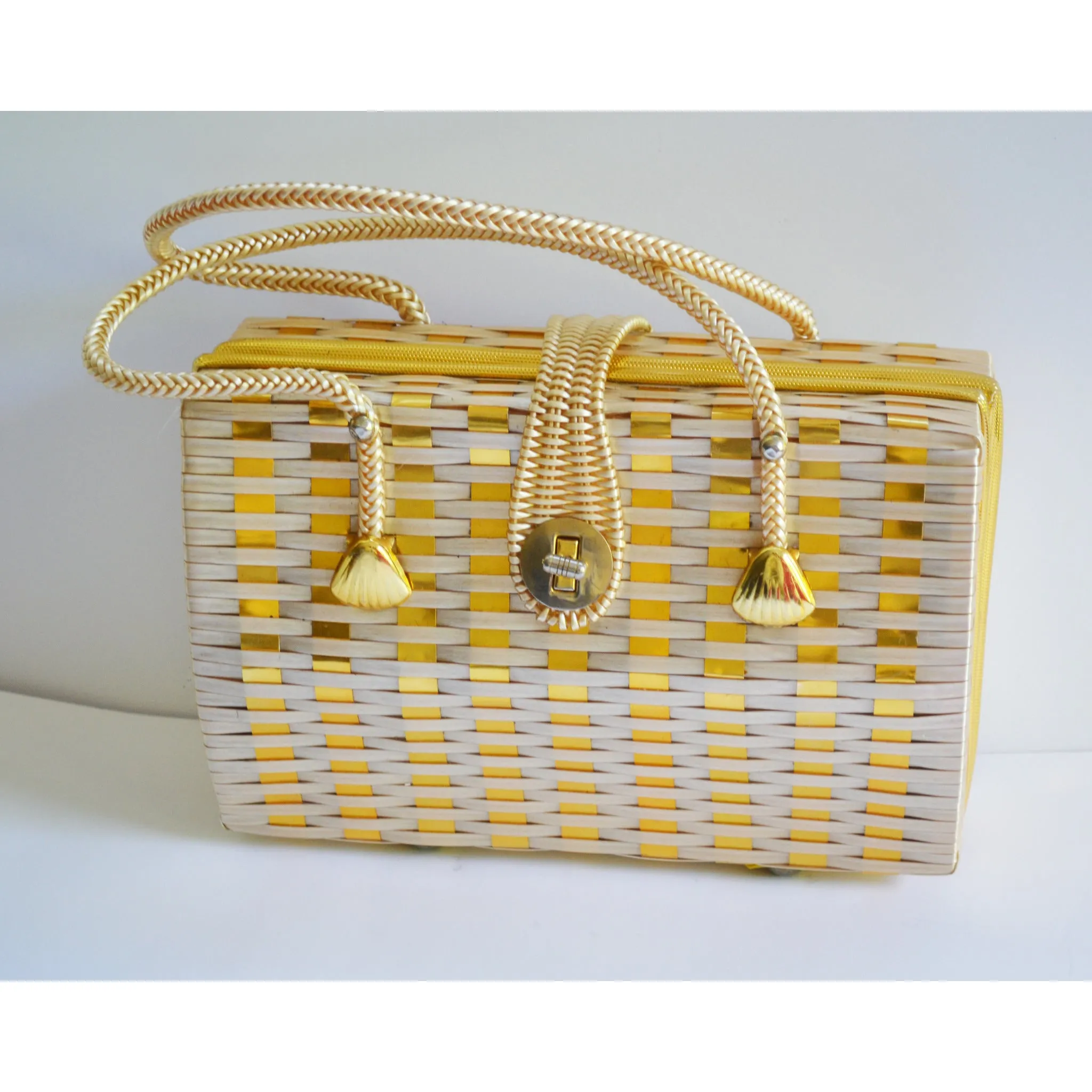Metallic Woven Wicker Purse