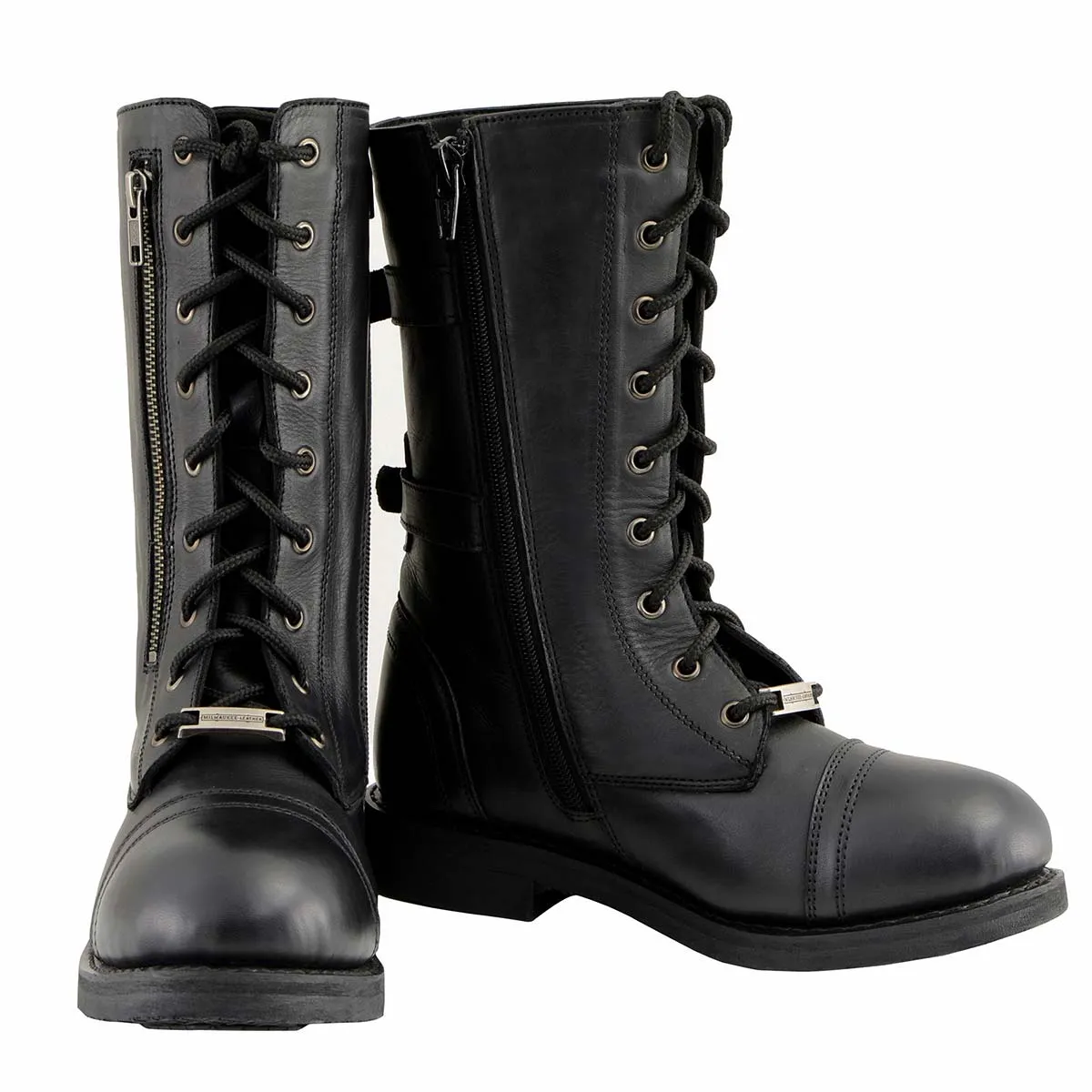 Milwaukee Leather MBL9369 Women's ‘Graze’ Black Leather Lace-Up Boots with Zipper Pocket