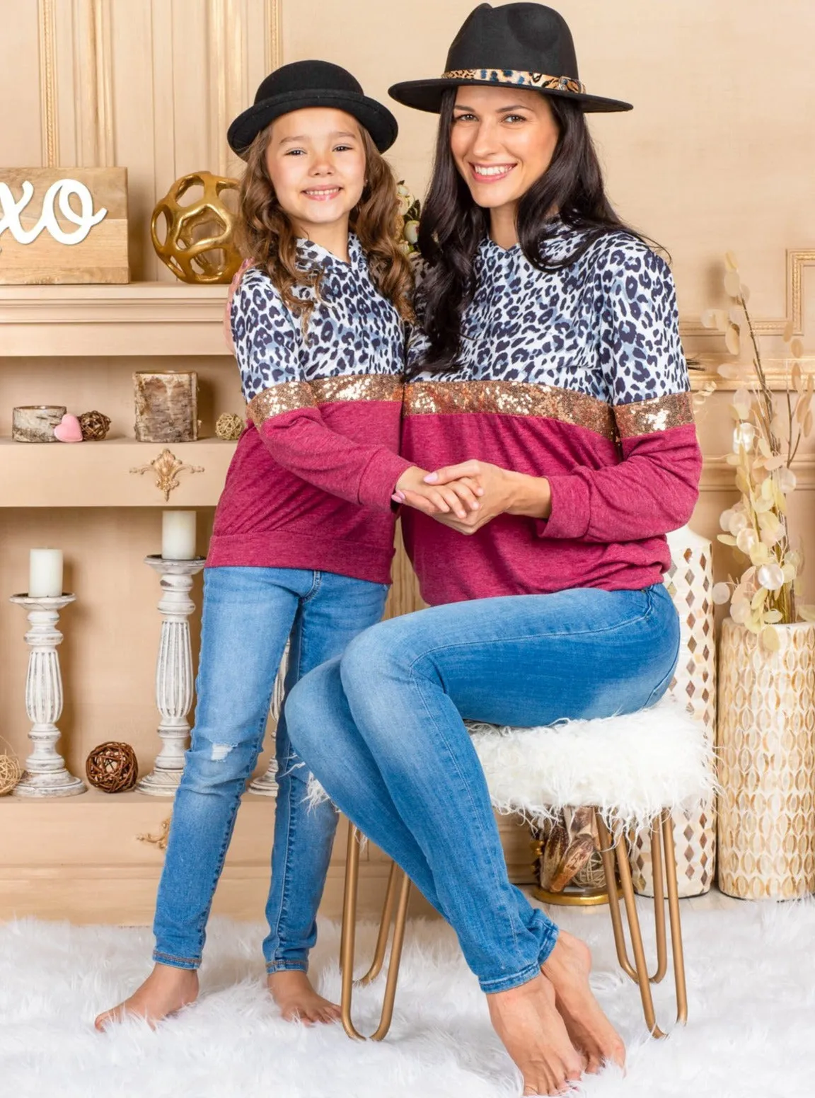 Mommy and Me Leopard Sparkle Hooded Top