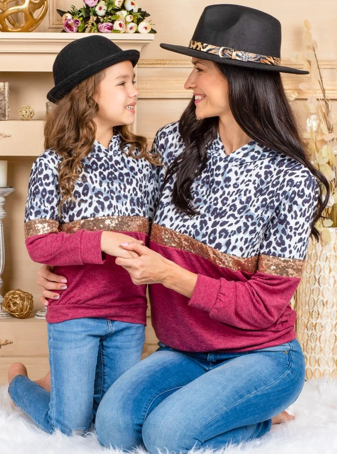 Mommy and Me Leopard Sparkle Hooded Top