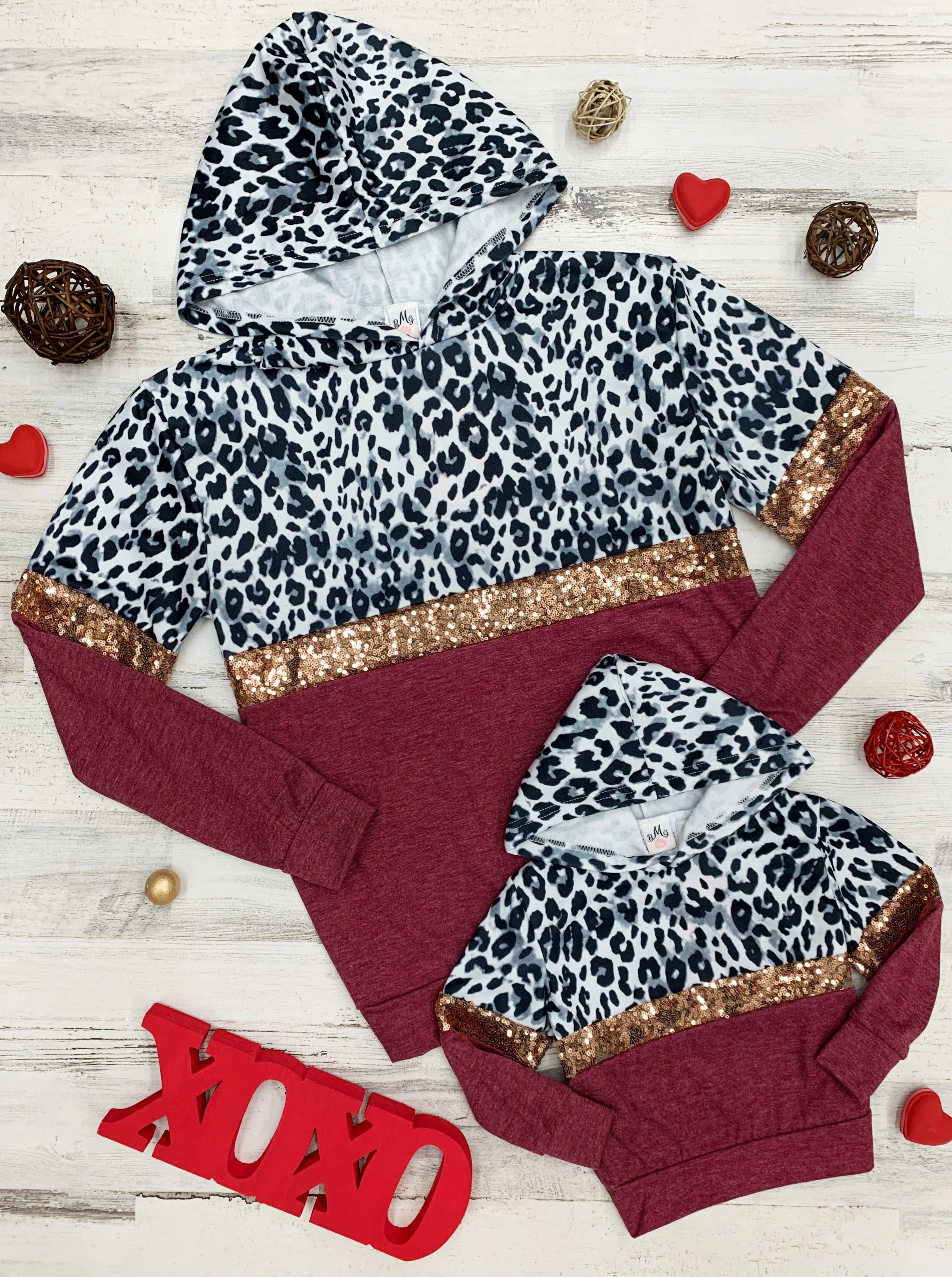 Mommy and Me Leopard Sparkle Hooded Top