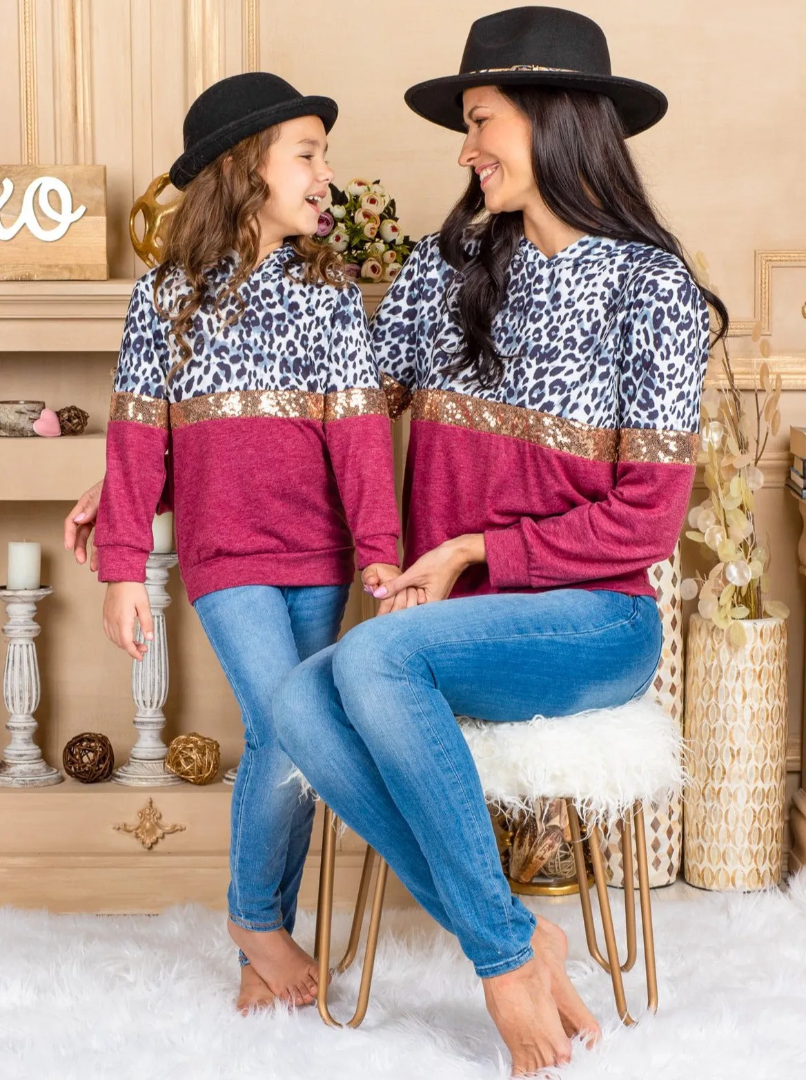 Mommy and Me Leopard Sparkle Hooded Top