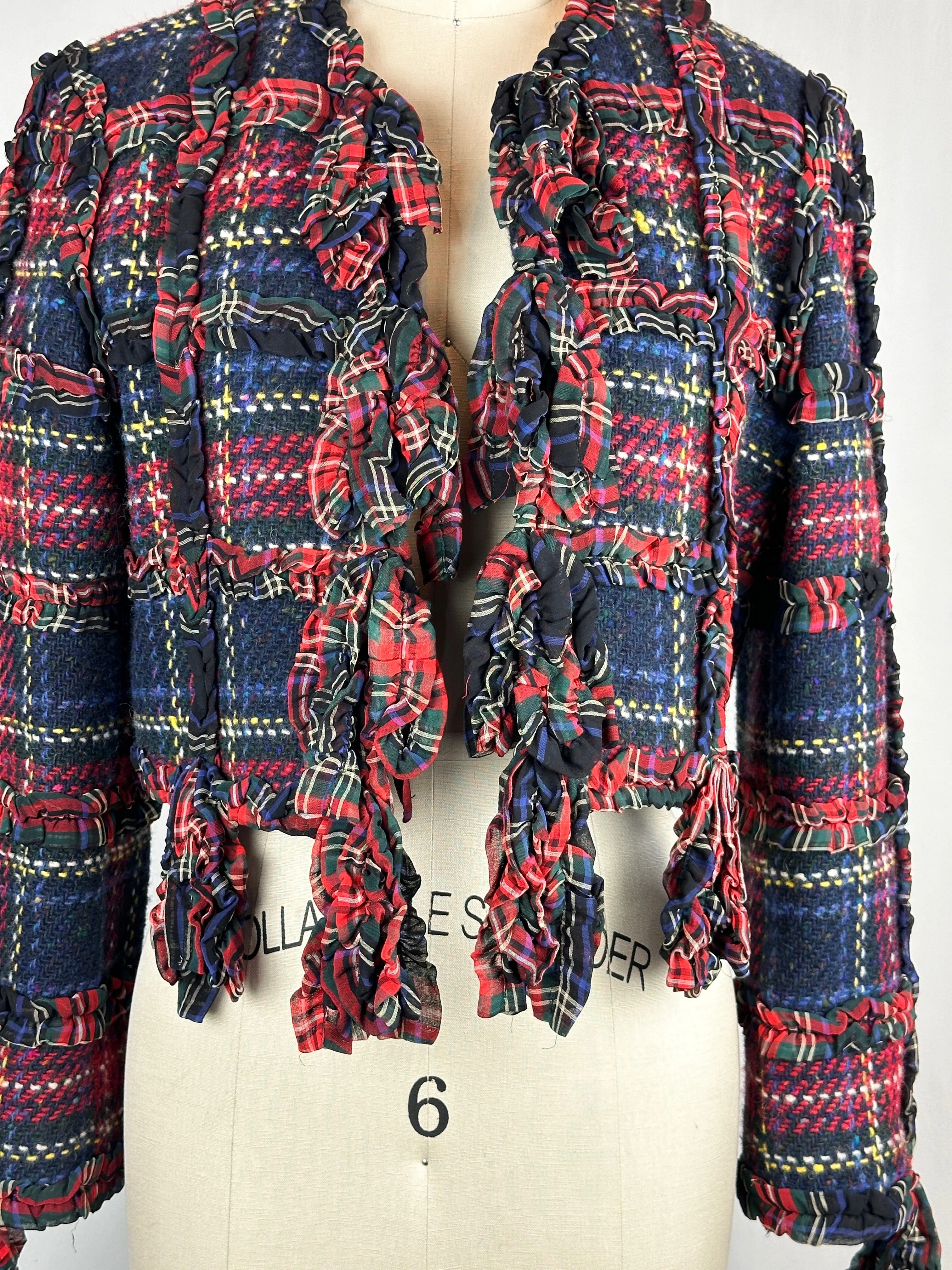 MOSCHINO CHEAP & CHIC 90s Cropped Wool Tweed Tartan Jacket • Small