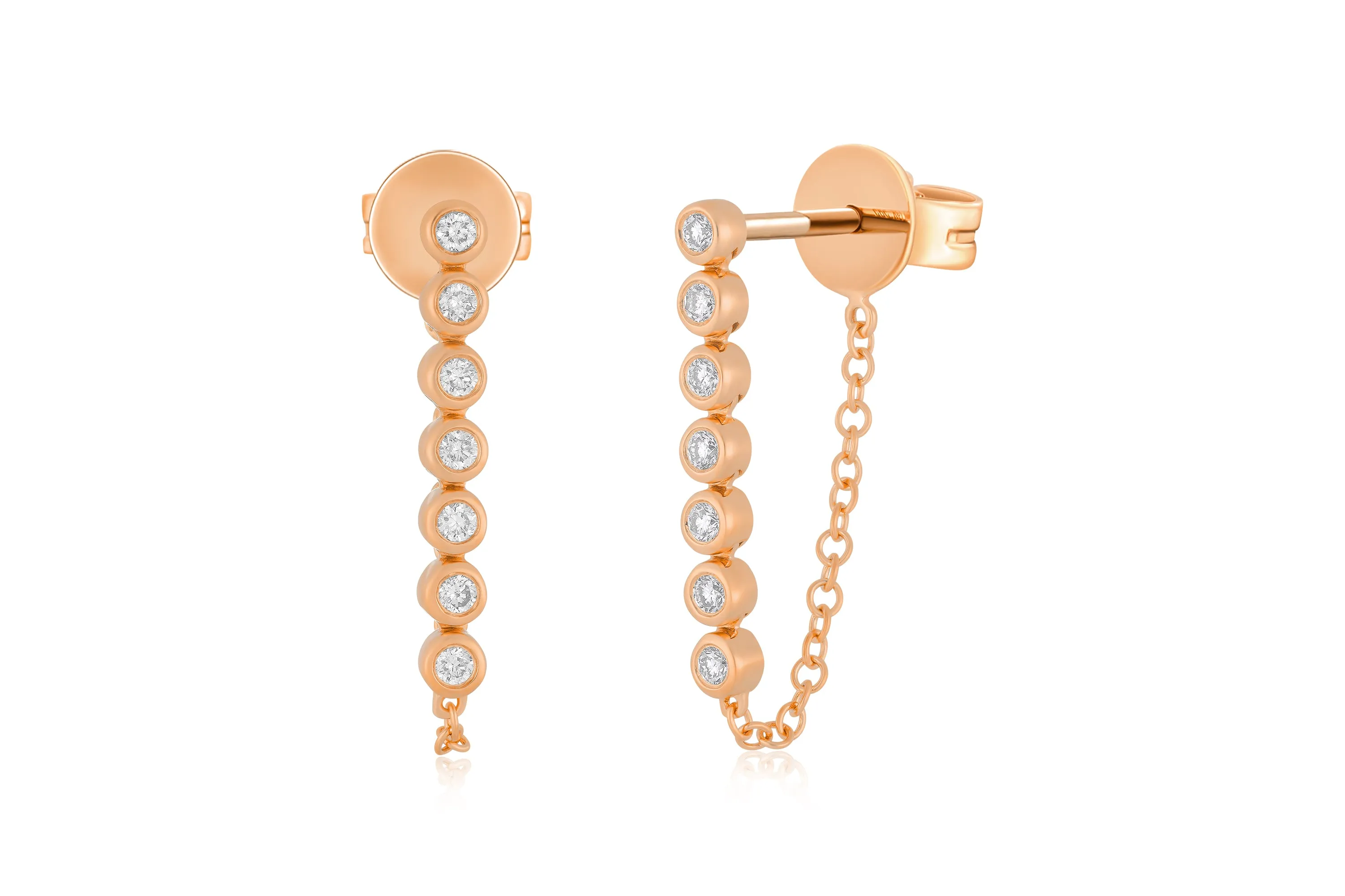 Mutli Diamond Bezel Chain Stud Earring