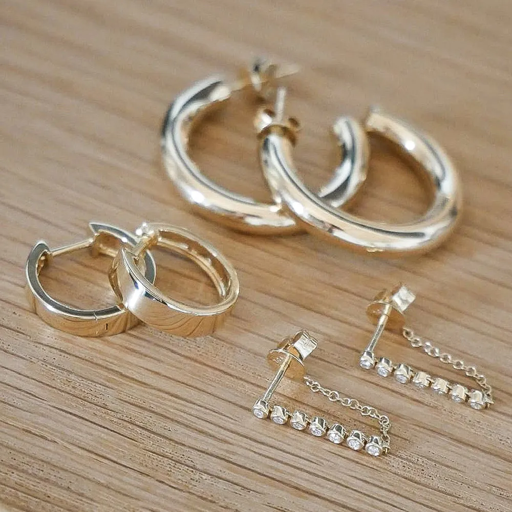Mutli Diamond Bezel Chain Stud Earring