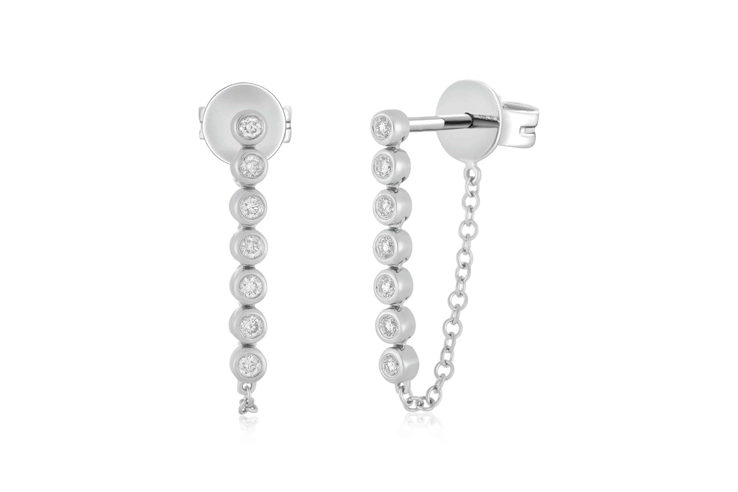 Mutli Diamond Bezel Chain Stud Earring