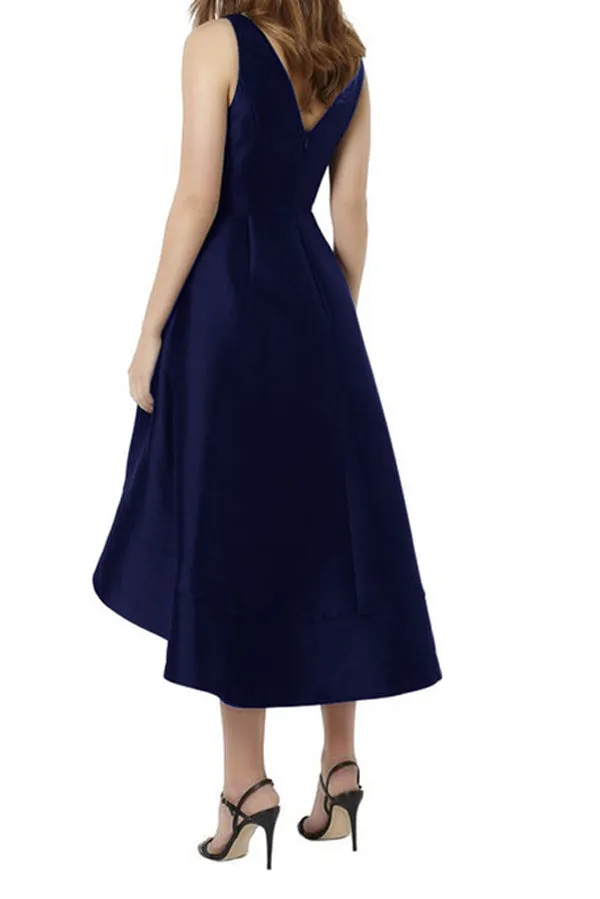 Navy Blue A-line High Low Simple Bridesmaid Dresses, Wedding Party Dress,MB31