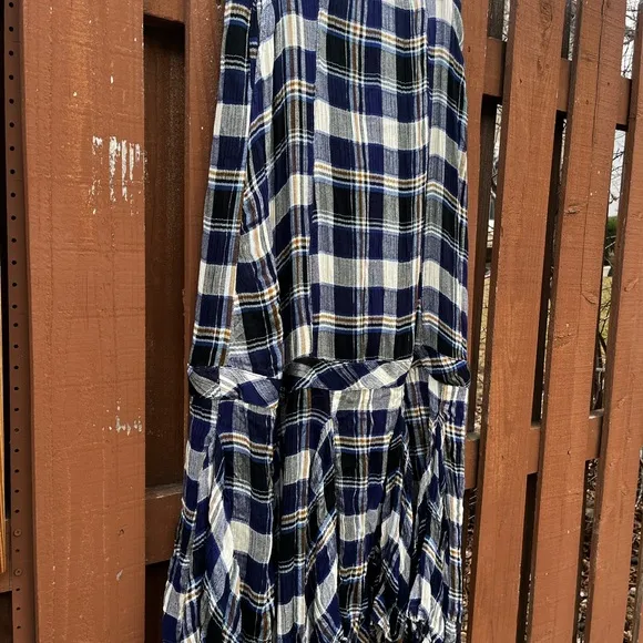 NEW Free People Bordeaux Maxi Skirt in Navy Combo Plaid 90s Grunge SZ Medium