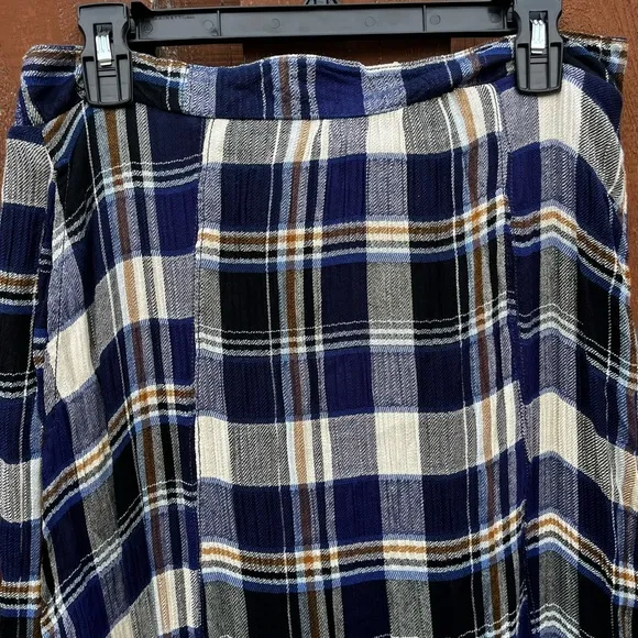 NEW Free People Bordeaux Maxi Skirt in Navy Combo Plaid 90s Grunge SZ Medium