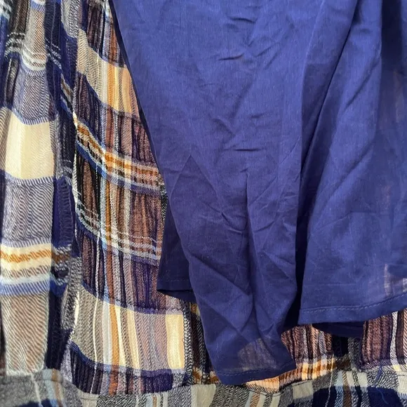 NEW Free People Bordeaux Maxi Skirt in Navy Combo Plaid 90s Grunge SZ Medium