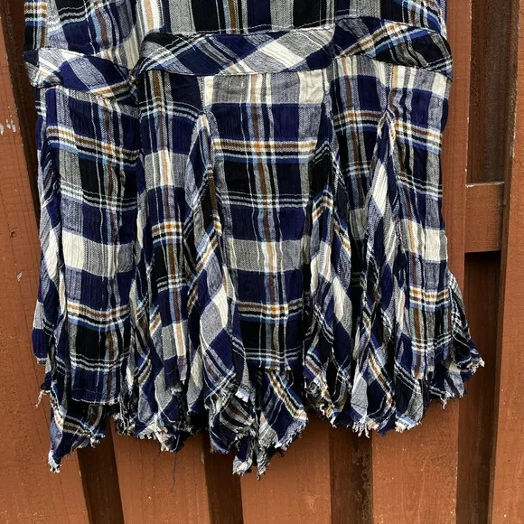 NEW Free People Bordeaux Maxi Skirt in Navy Combo Plaid 90s Grunge SZ Medium