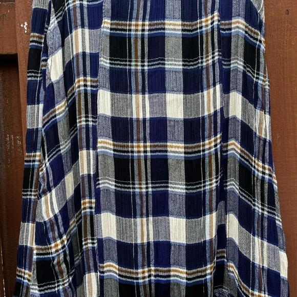 NEW Free People Bordeaux Maxi Skirt in Navy Combo Plaid 90s Grunge SZ Medium