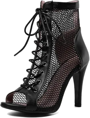 NEW TINRYMX Women's Latin Dance Boots Lace up Mesh Ankle Boots High Heel Dance Shoes, Model-DSB55, Sz 8, Retails $80 