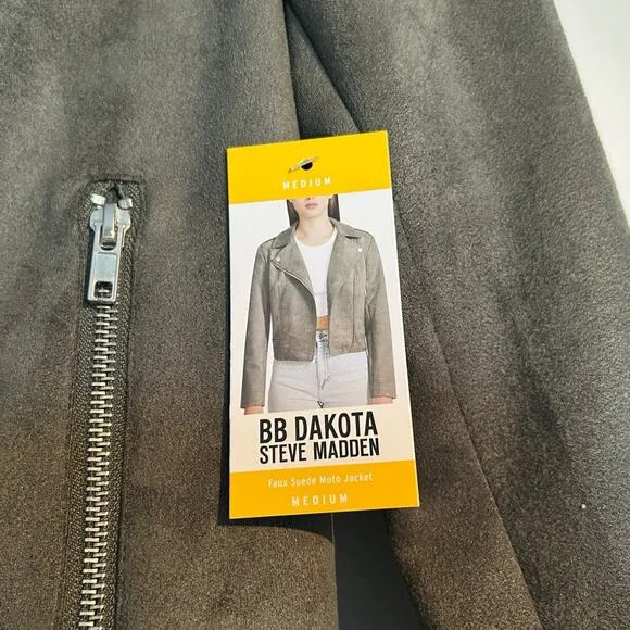 NWT BB Dakota Steve Madden Faux Suede Jacket, Olive Green, Women's Medium
