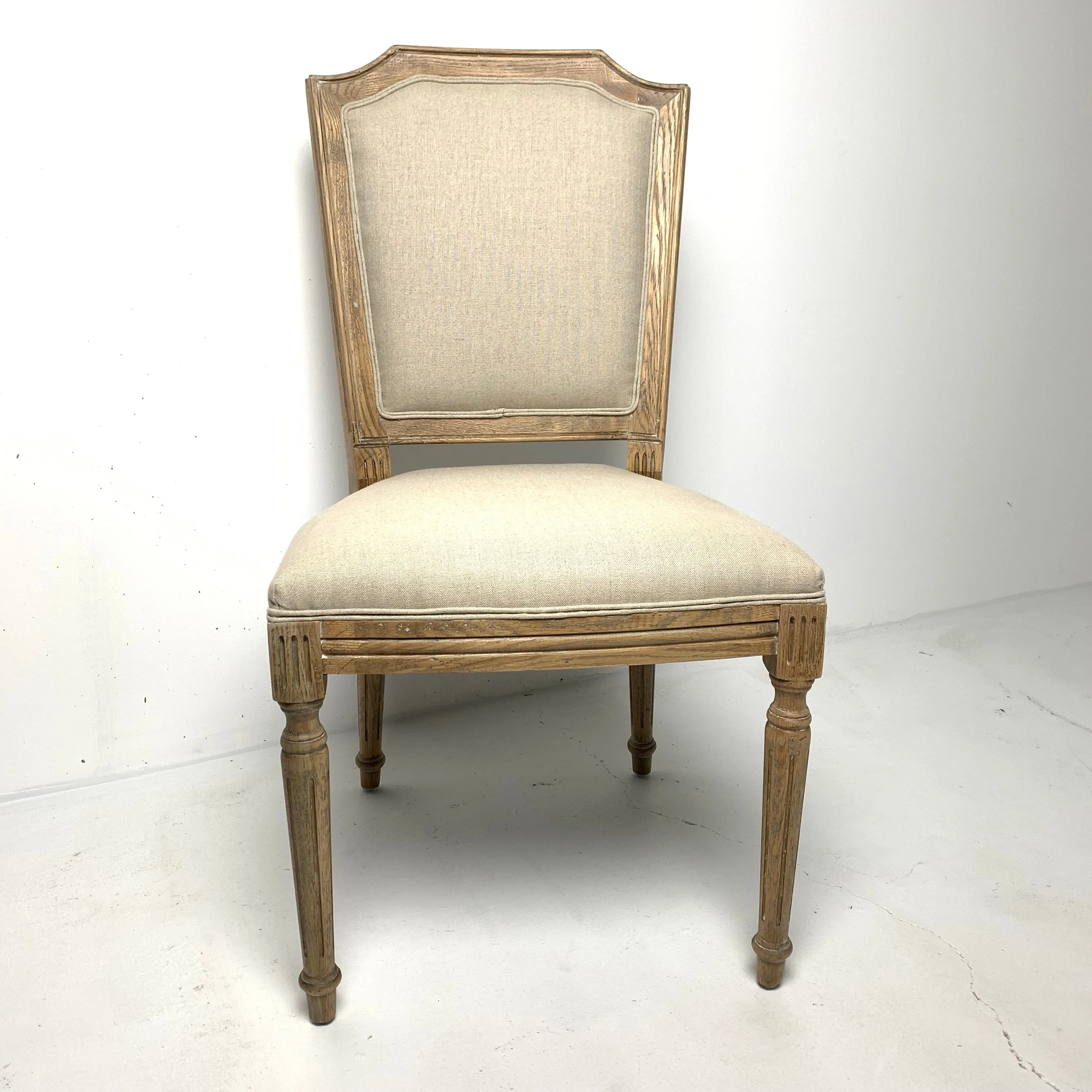 Oak Framed Linen Sprindle Leg Side Chair