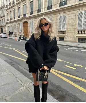 Oversized Teddy Sweater | Fleece Knit | Funnel Neck