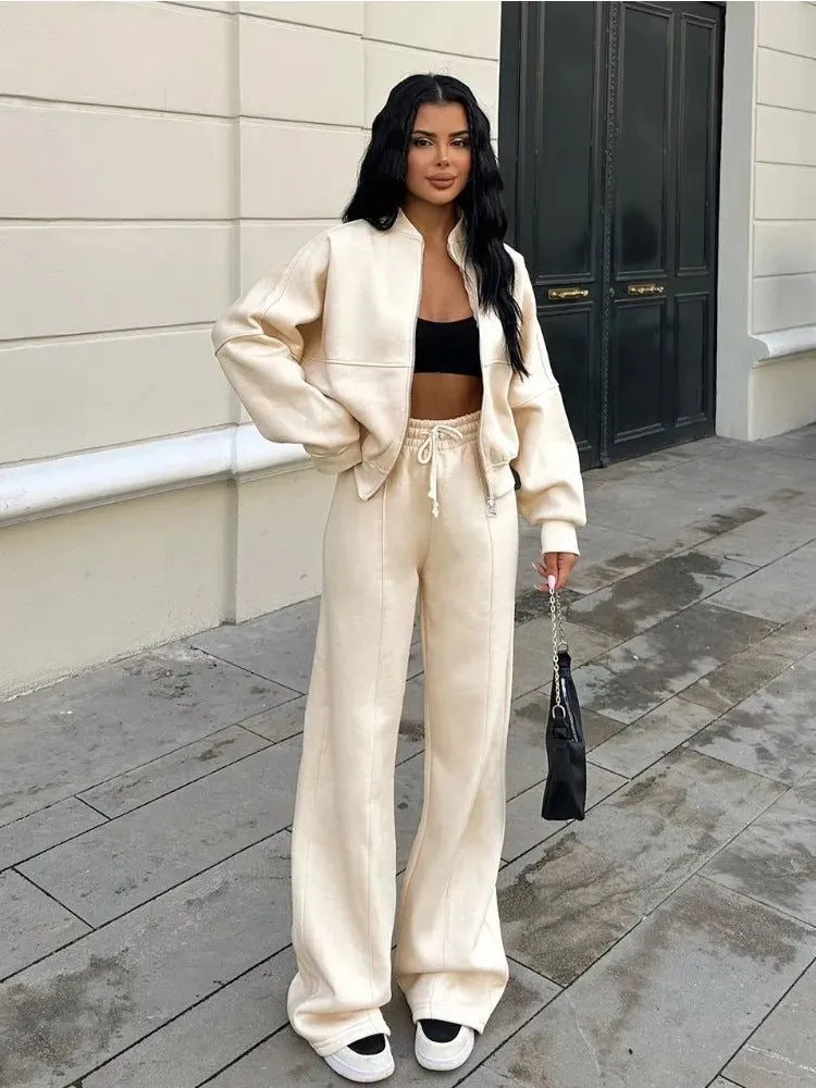 Oversized Zip Hoodie and Wide-Leg Pants Set | Cozy Streetwear | Effortless Style
