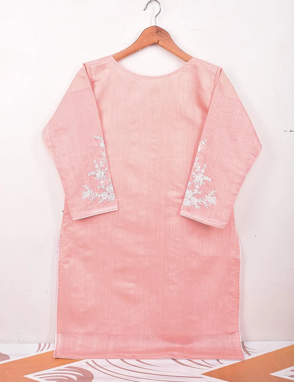 Paper Cotton Embroidered Stitched Kurti With Mirror Work - Reflection (TS-062A-Pink)