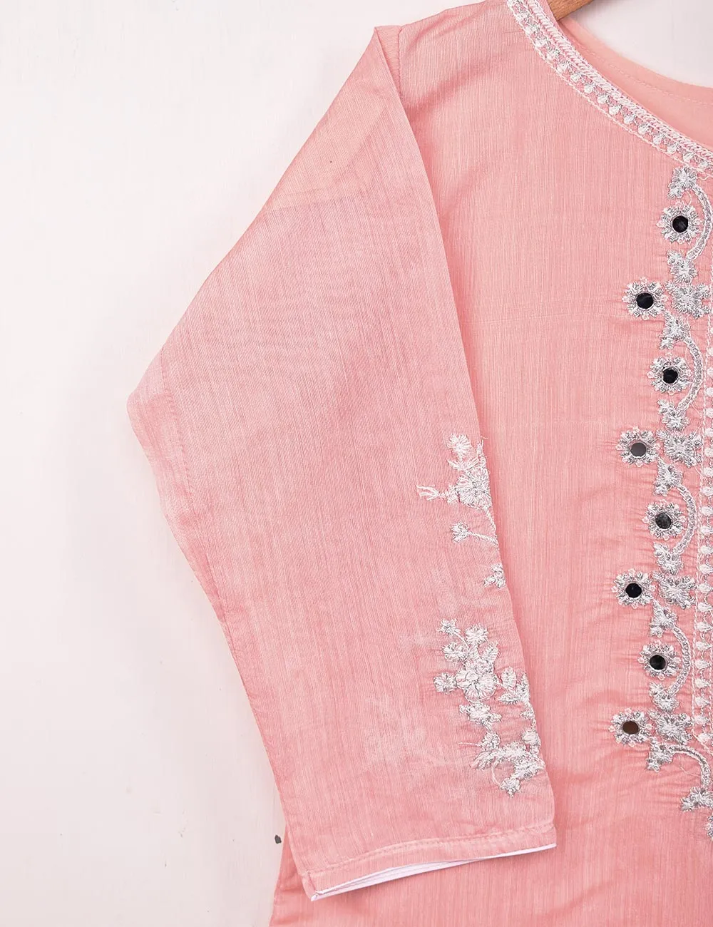 Paper Cotton Embroidered Stitched Kurti With Mirror Work - Reflection (TS-062A-Pink)