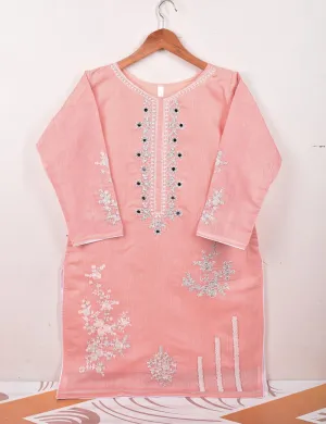 Paper Cotton Embroidered Stitched Kurti With Mirror Work - Reflection (TS-062A-Pink)