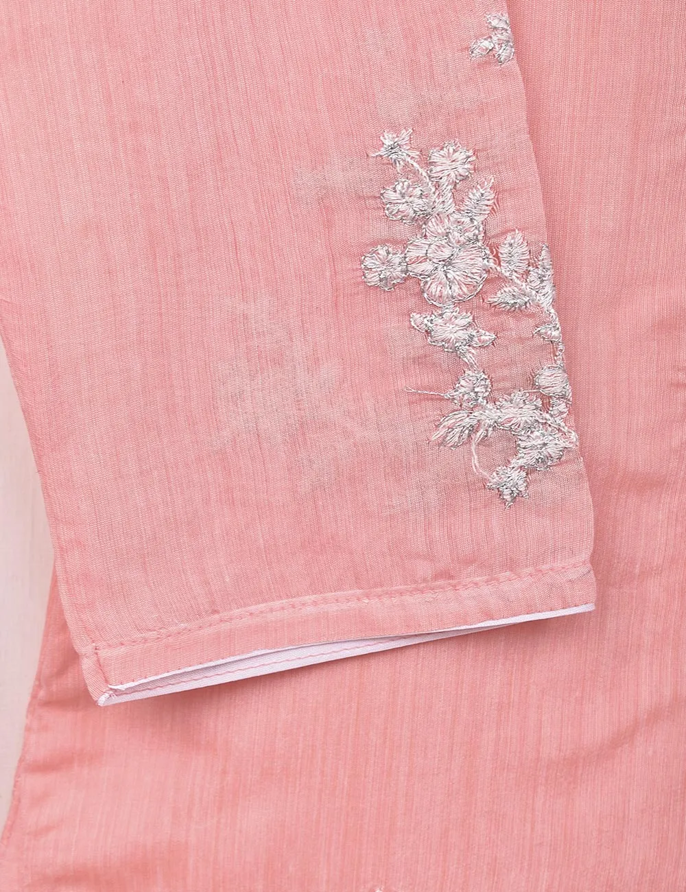 Paper Cotton Embroidered Stitched Kurti With Mirror Work - Reflection (TS-062A-Pink)