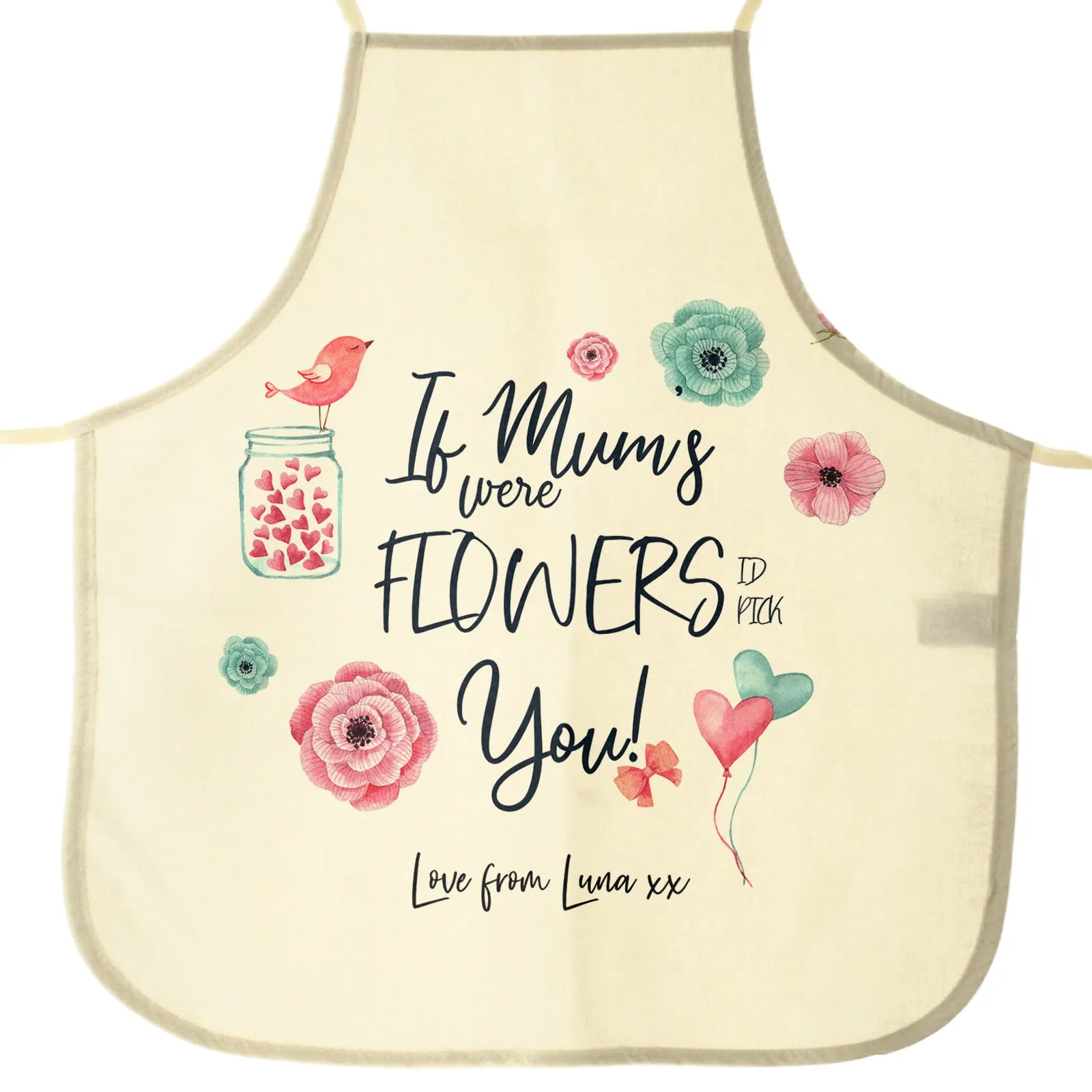 Personalised Canvas Apron with Stylish Text and Flowers Love Message