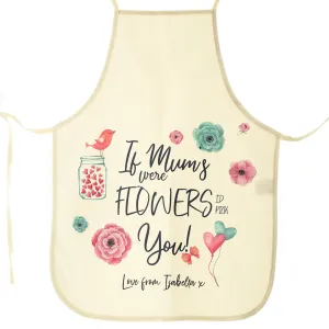 Personalised Canvas Apron with Stylish Text and Flowers Love Message