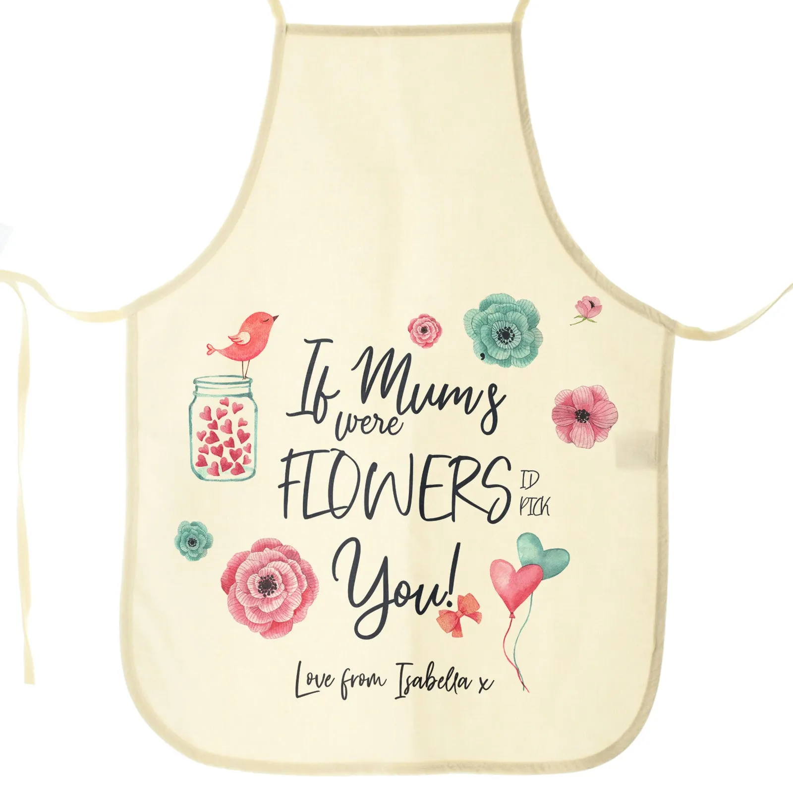 Personalised Canvas Apron with Stylish Text and Flowers Love Message
