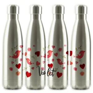 Personalised Cola Bottle with Stylish Text and Love Heart Birds Print