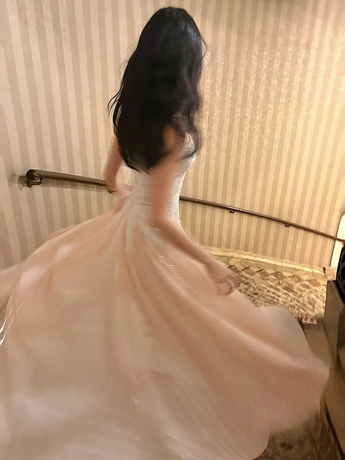 Pink Chiffon and White Lace Straps A-line Prom Dress, Long Chic Evening Dress Party Dress
