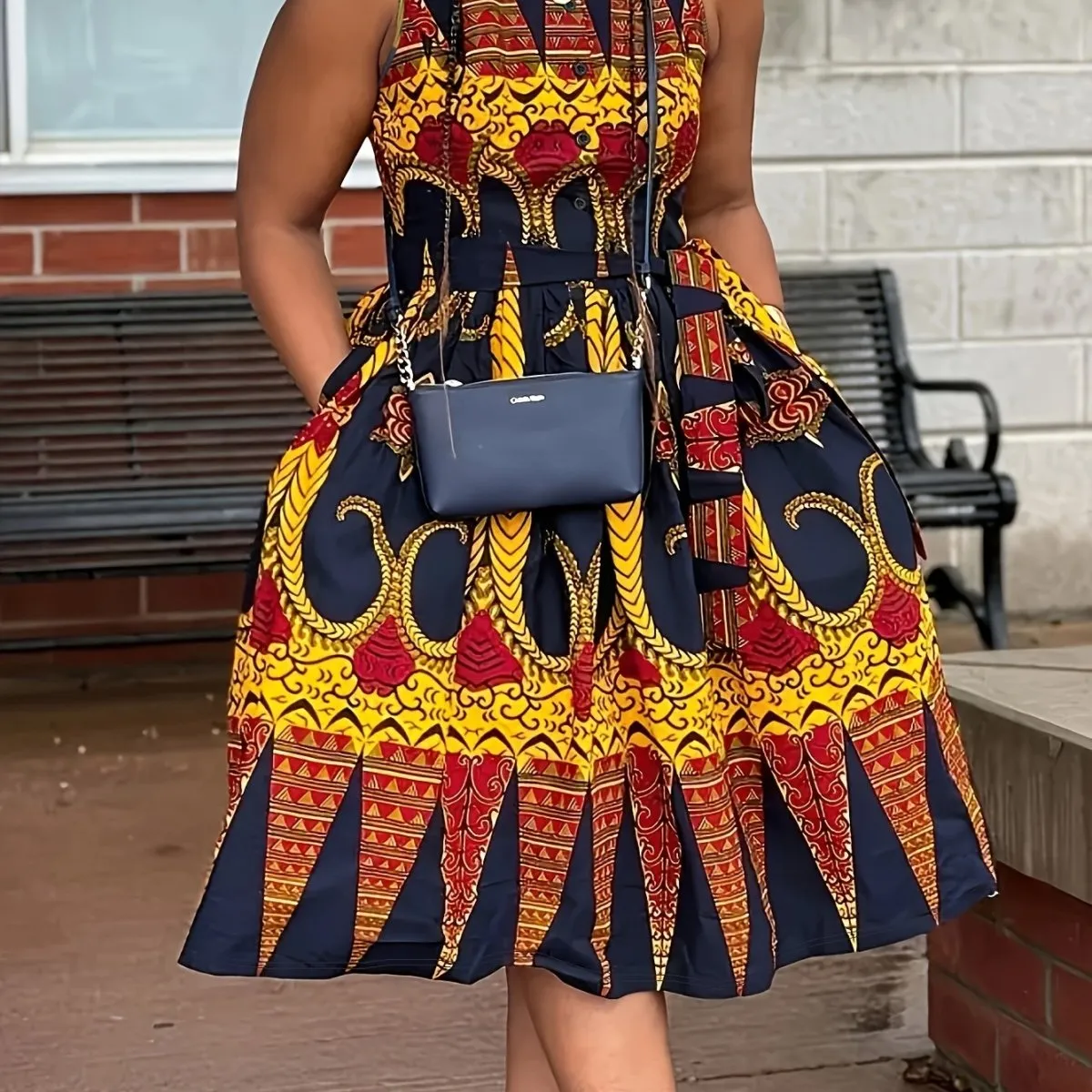Plus Size Floral Print Button Front Tank Dress, Vacation Collared Sleeveless Dress For Spring & Summer, Women's Plus Size Clothing