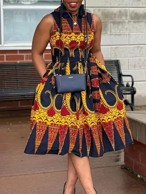 Plus Size Floral Print Button Front Tank Dress, Vacation Collared Sleeveless Dress For Spring & Summer, Women's Plus Size Clothing