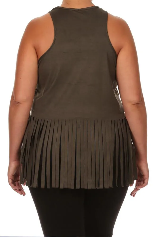 Plus Size Fringe Obsession Suede Olive Tank