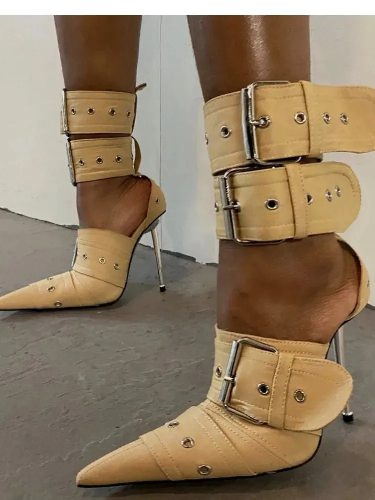 Pointed Buckle with Rivet Thin High Heel Over Knee Boots Sexy Women's 43 Large Boots