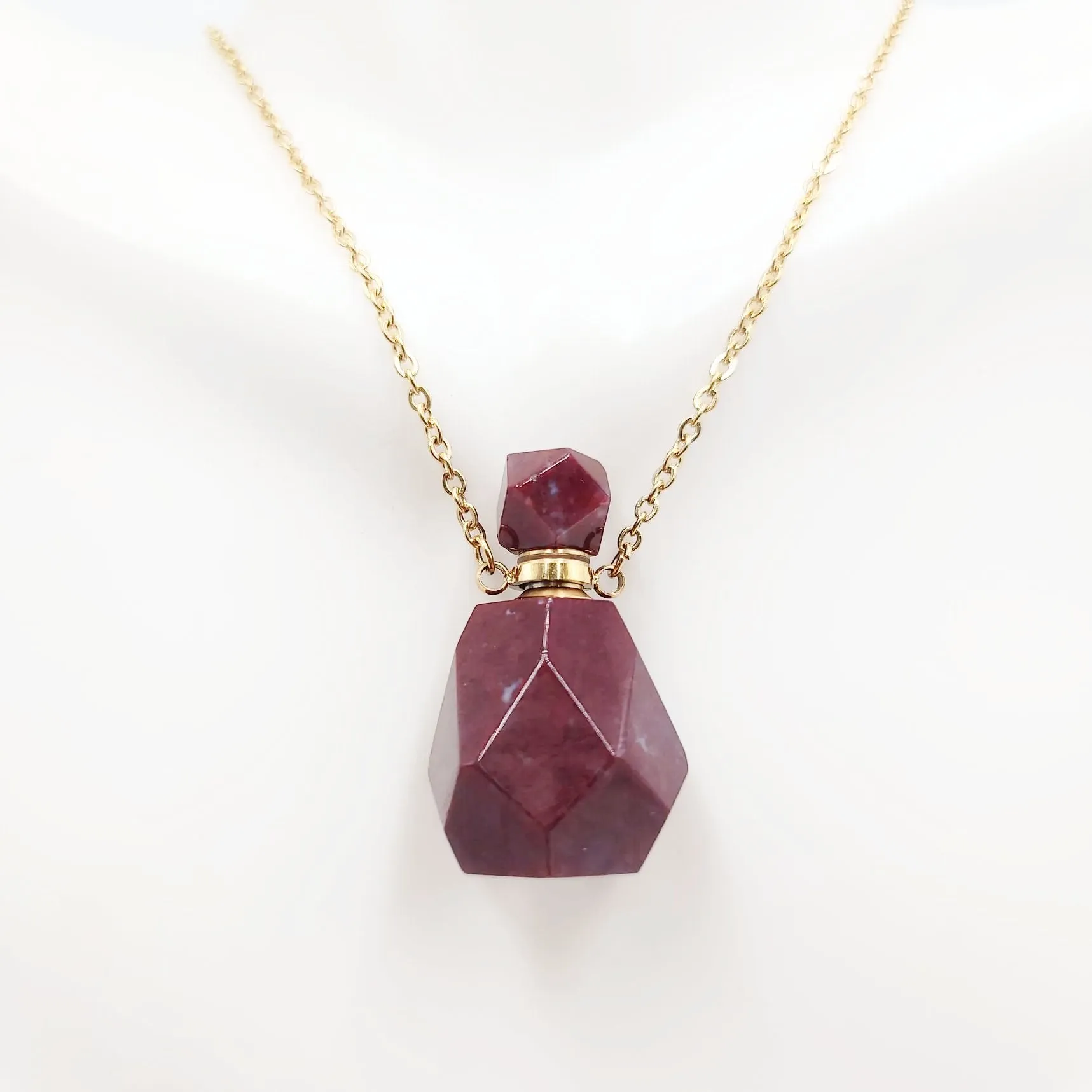Red Jasper Bottle Pendant Necklace Sacred Geometry Holder Perfume Oils Incense Ashes